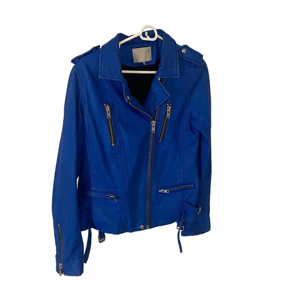 IRO Women's Luigaspe Blue Lamb Skin Designer Leather Moto Jacket - 2 - Picture 2 of 16